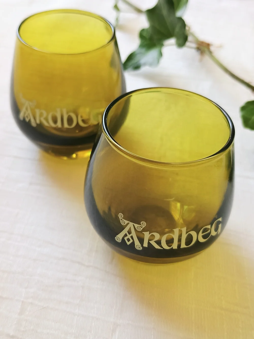🎩 SPEAKEASY AESTHETIC 🎩 x 2 Green Glass Ardbeg Shot glasses, MCM Bar ware